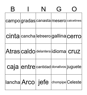 Rando Spanish Bingo Card