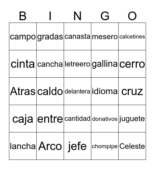 Rando Spanish Bingo Card
