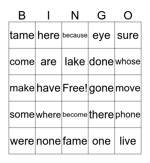 Sight-Word Bingo Card