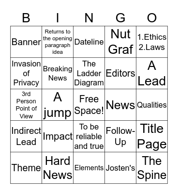 Headlines & Deadlines Bingo Card