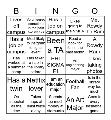 Phi Sigma Pi Bingo Card