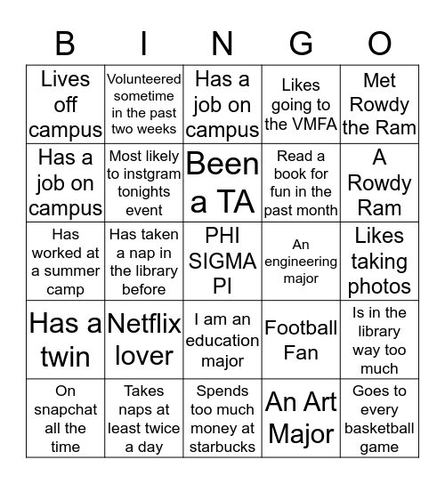 Phi Sigma Pi Bingo Card