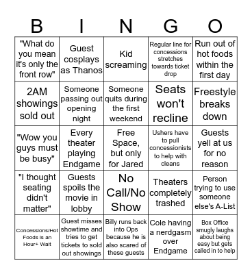 Endgame Bingo Card Bingo Card