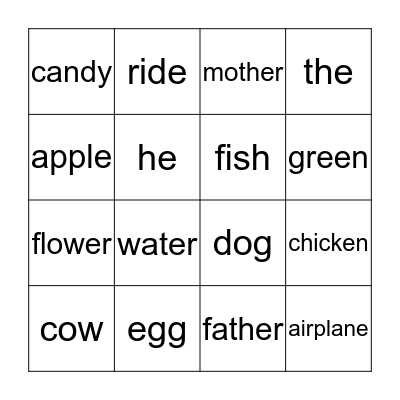 Word Bingo Card