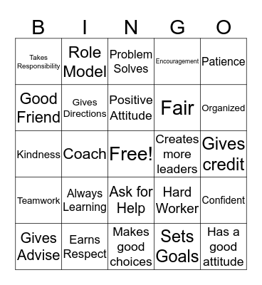Leadership Skills Bingo Card