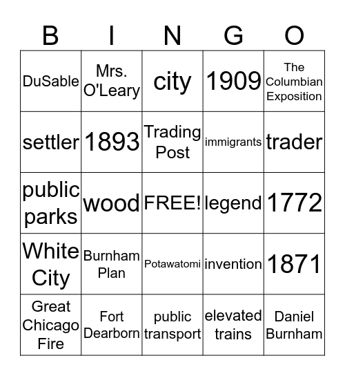 Chicago's Early Days Bingo Card