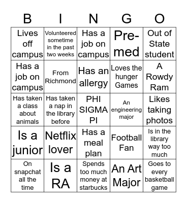Phi Sigma Pi Bingo Card
