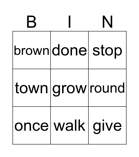 Spelling Bingo Card