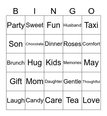 Happy Mother's Day Bingo Card