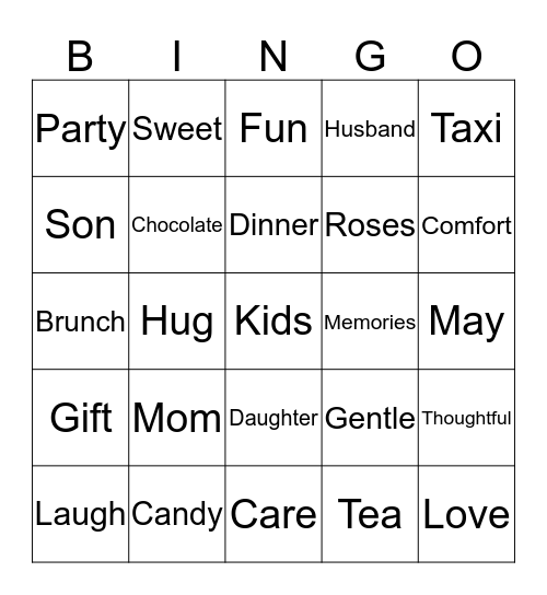 Happy Mother's Day Bingo Card