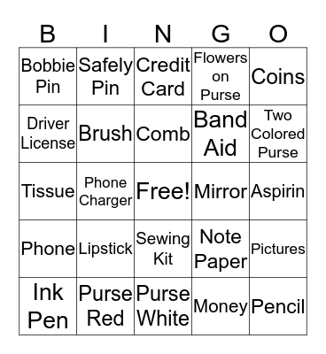Purse Bingo Card