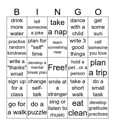 Self-Care Bingo Card
