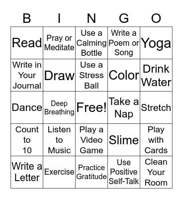 COPING SKILLS BINGO  Bingo Card