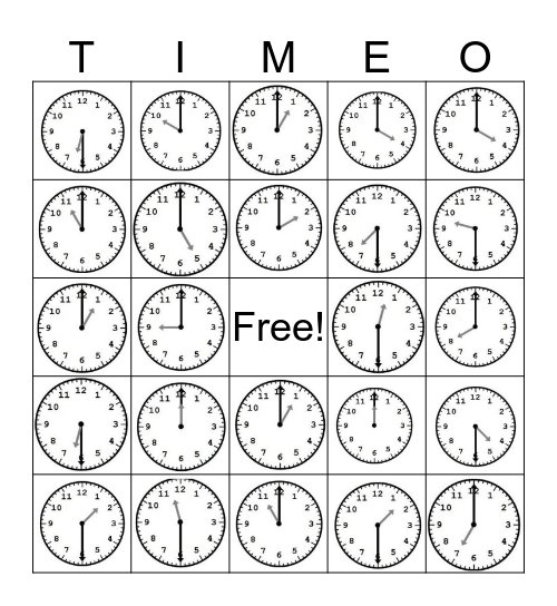 Telling Time Bingo Card