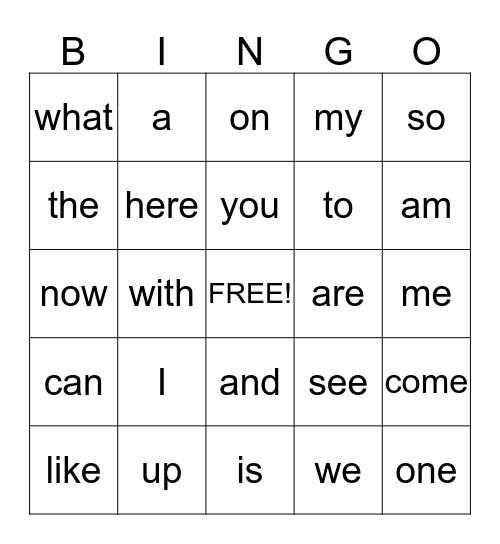 Sight Word Bingo Card