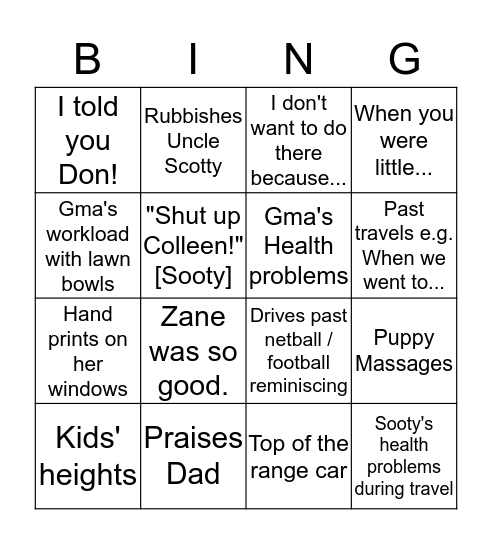 Gma bingo Card