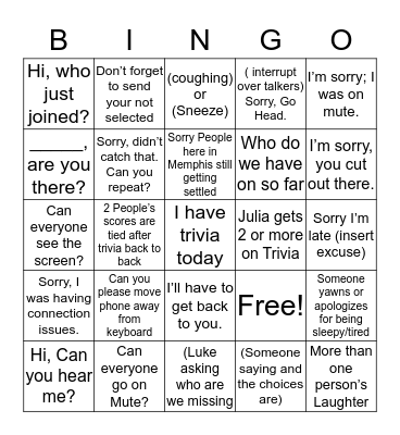 Conference Call Bingo Round 2 Bingo Card