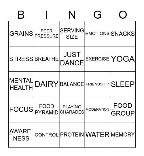 HEALTH OUTREACH Bingo Card