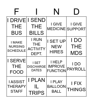 FIND THE DEPARTMENT Bingo Card