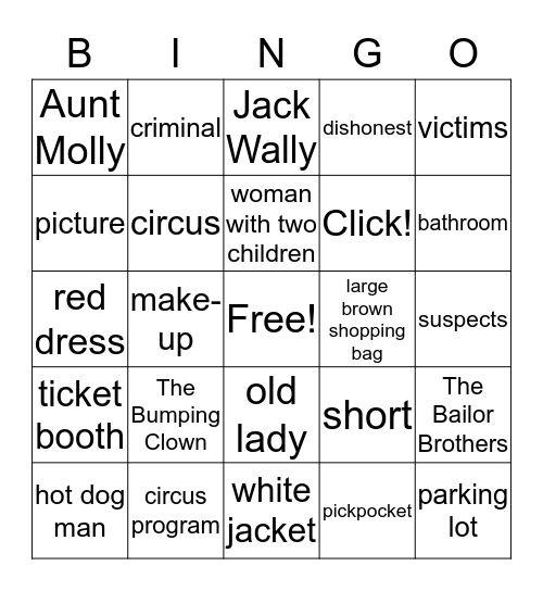 Cam Jansen Mystery: Circus Clown Bingo Card