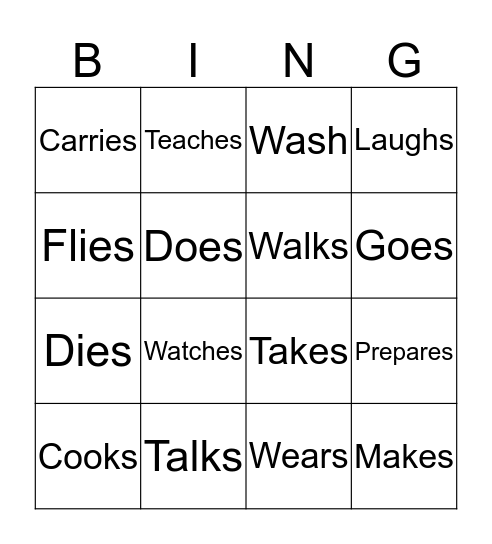 Third person verbs Bingo Card