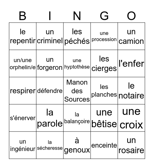Manon  Voc 6- 10  Bingo Card