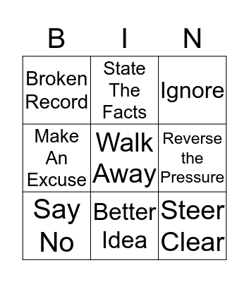 Peer - Pressure Bingo Card