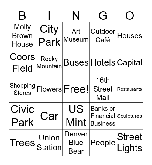 Denver Tour  Bingo Card
