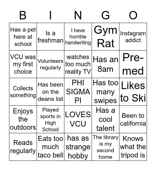 Phi Sigma Pi Bingo Card