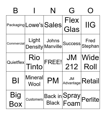 JM INSULATION BINGO Card