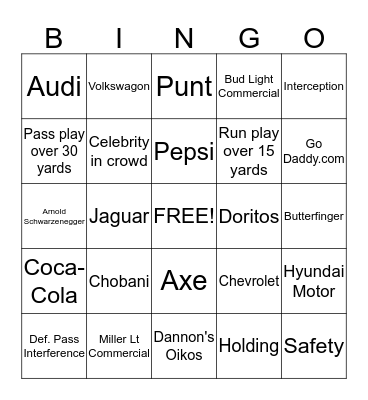 Super Bowl Bingo Card