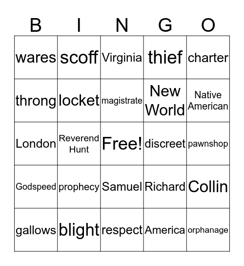 Blood on the River Vocab. Words Bingo Card