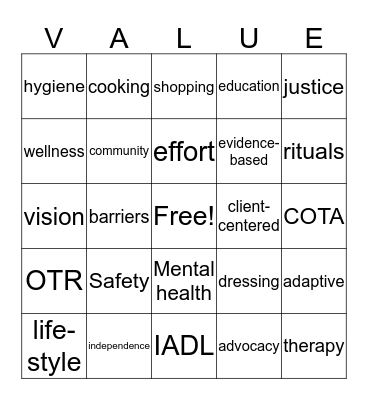 VALUE Bingo Card