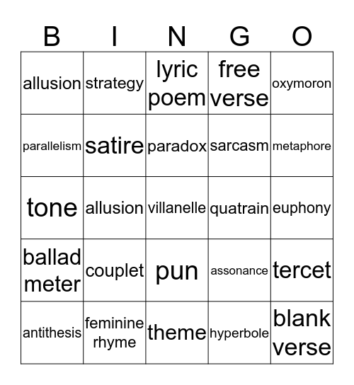 AP LIT TERMS Bingo Card