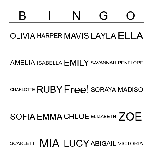 BABY GIRL VAUGHAN BINGO Card