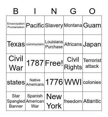 Civics Graduation Exam: American History/Integrated Civics Bingo Card