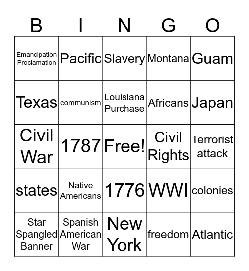 Civics Graduation Exam: American History/Integrated Civics Bingo Card