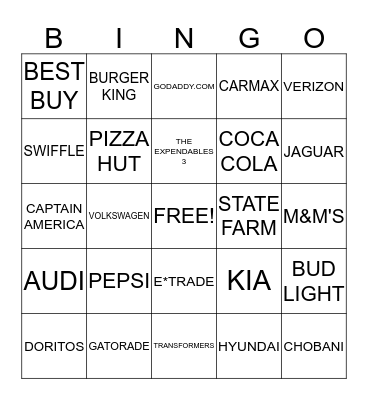 SUPERBOWL COMMERCIAL Bingo Card