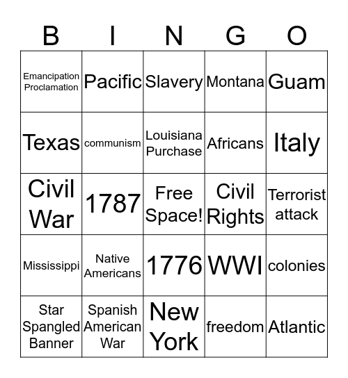 Civics Graduation Exam: American History/Integrated Civics Bingo Card