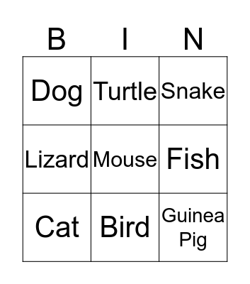 Animal Bingo Card