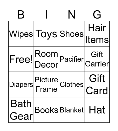 Baby Shower Gift Bingo Card