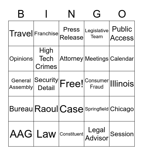 Attorney General Bingo Card