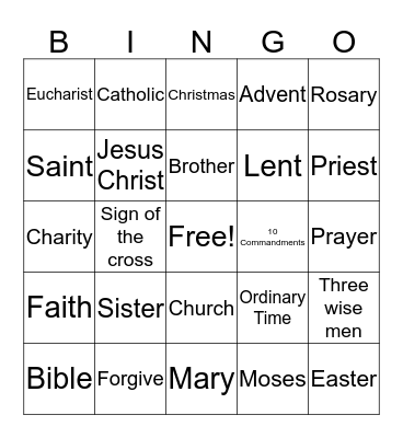 Catholic Bingo Card