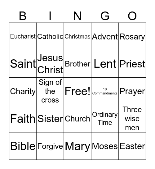 Catholic Bingo Card