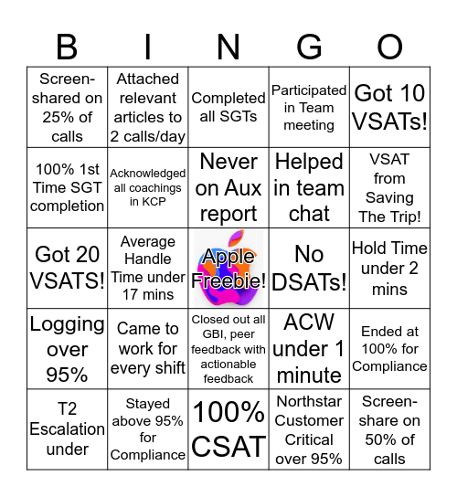 A- Team Bingo Card