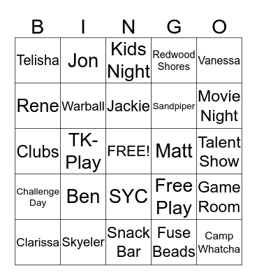 SYC ROCKS Bingo Card