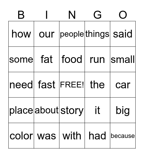 Sight Word Bingo! Bingo Card