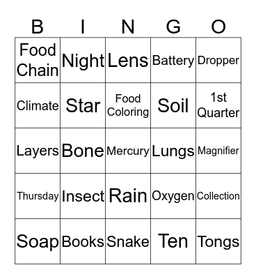 Science Bingo Card