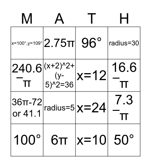 Circle Review Bingo Card