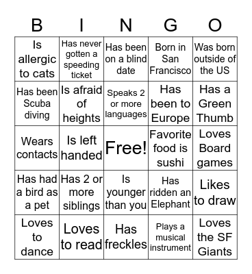 Social Bingo Card